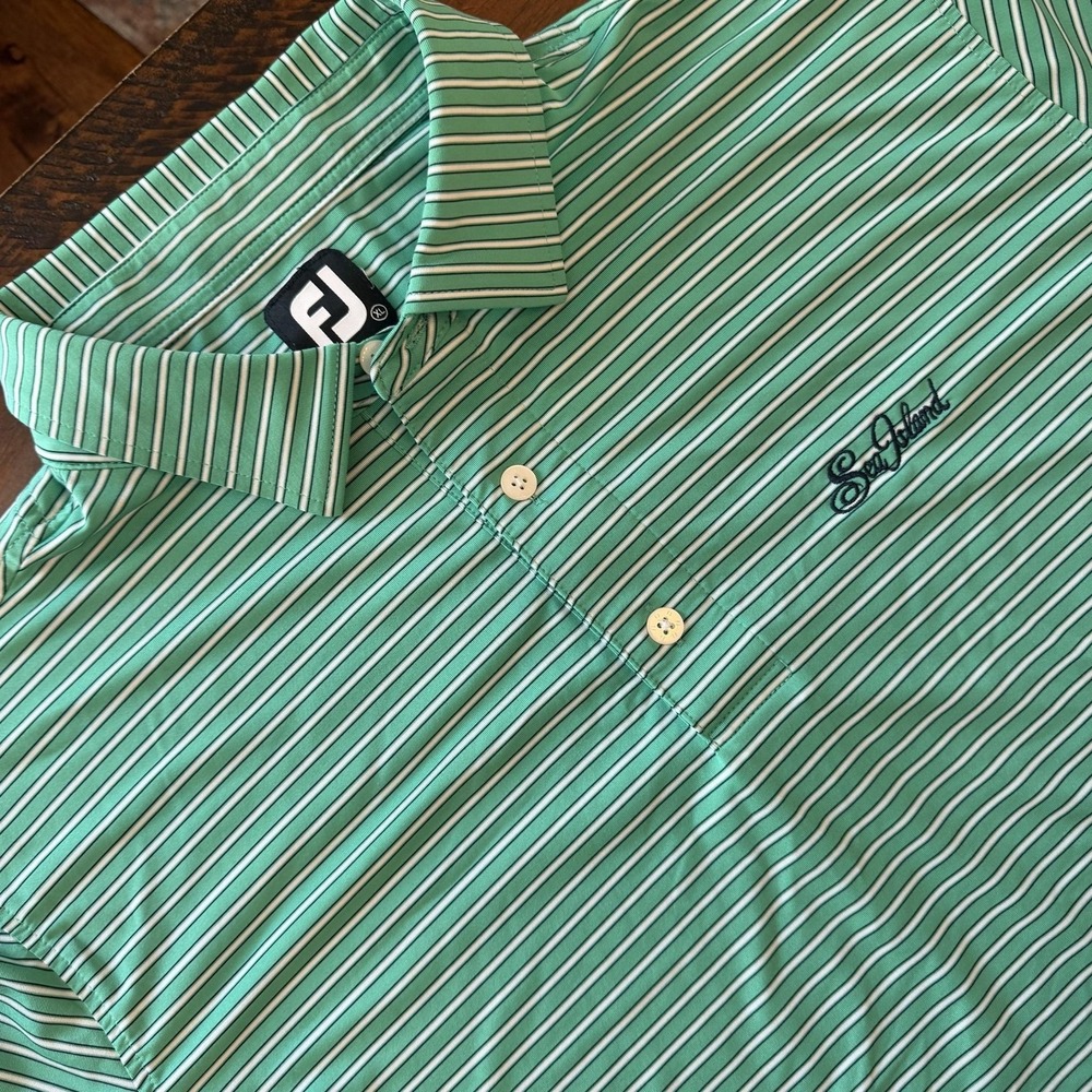 FootJoy Polo Shirt Mens XL Green Stripe Sea Island Golf Performance Stretch